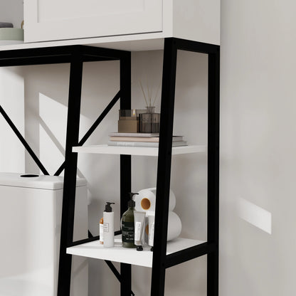 Royard Oaktree Farmhouse Over The Toilet Storage Cabinet, Bathroom Shelves Storage Organizer&nbsp;with Sliding Barn Door, Adjustable Shelves, and Storage Racks, White