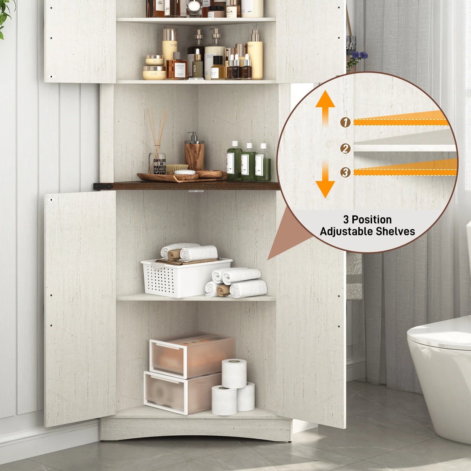 Blotout 68" Tall Farmhouse Corner Cabinet with 4 Doors, 28.3" W Barn Door Storage Cabinet with Adjustable Shelves, 5 Tier Corner Storage Cabinet for Bathroom,Living Room,Kitchen