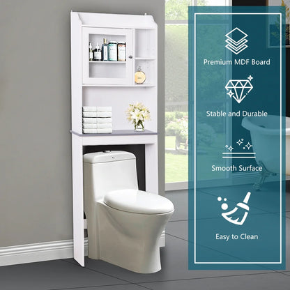 Over-The-Toilet Space Saver, Bathroom Storage Cabinet, Toilet Organizer with Adjustable Shelves and Door Cabinet, Wooden Behind Toilet Storage for Space Saving, Easy Assembly - White, K3822