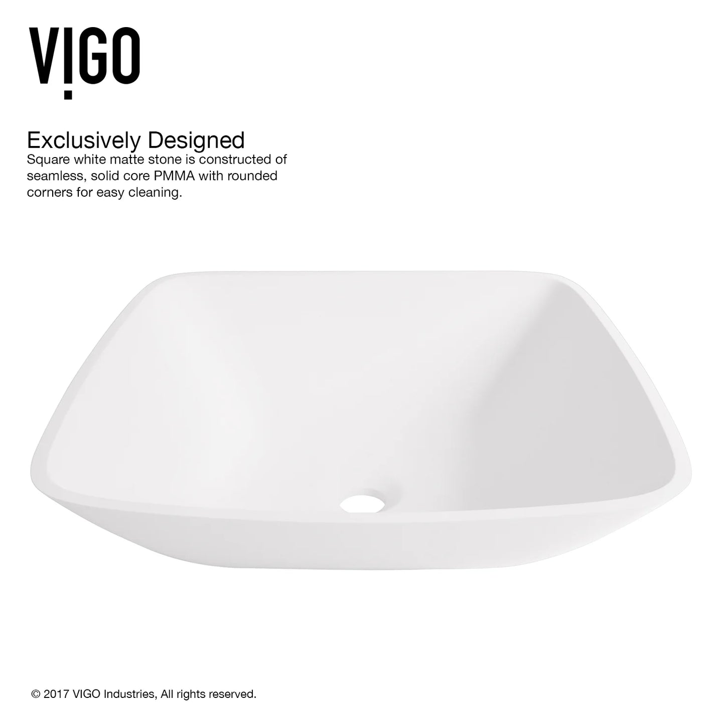 VIGO Hyacinth Modern White Matte Stone 14 in. L x 14 in. W x 4 in. H Square Vessel Bathroom Sink