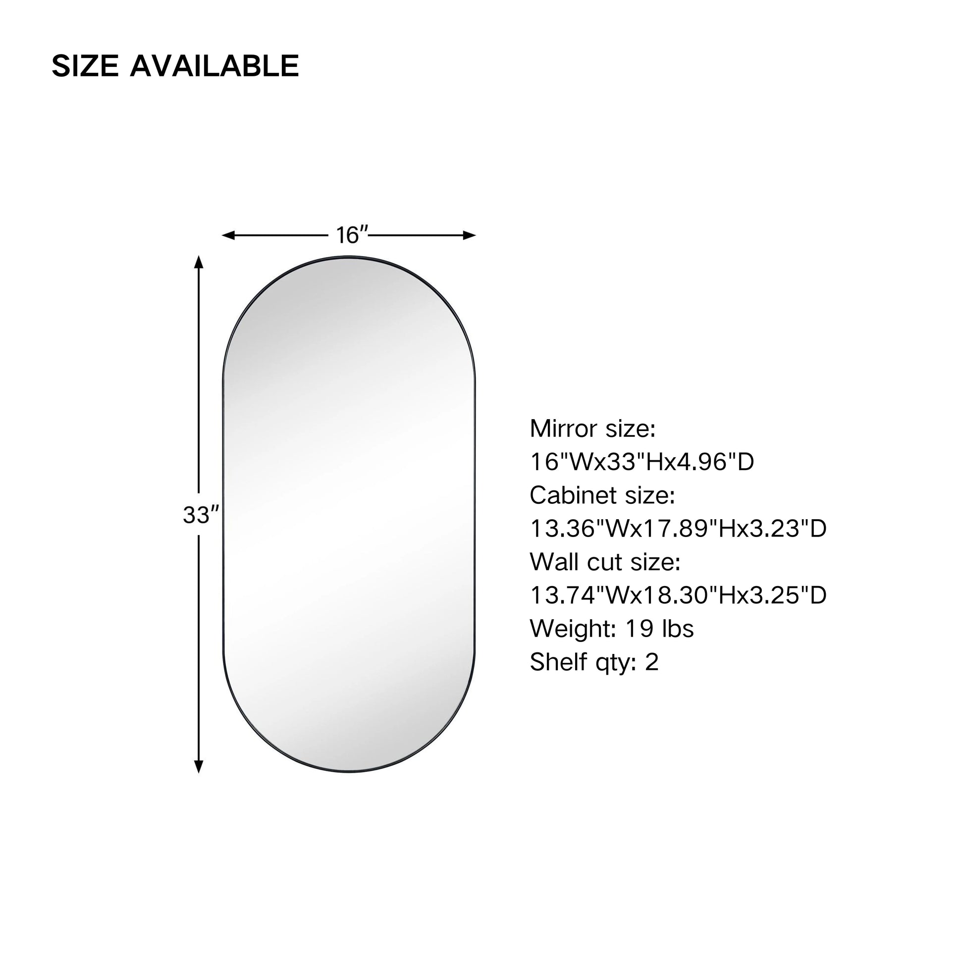 TEHOME Chrome Oval Recessed Bathroom Medicine Cabinet with Mirror Stainless Steel Metal Framed Oblong Pill Shaped Bathroom Cabinet with Mirror 16x33''