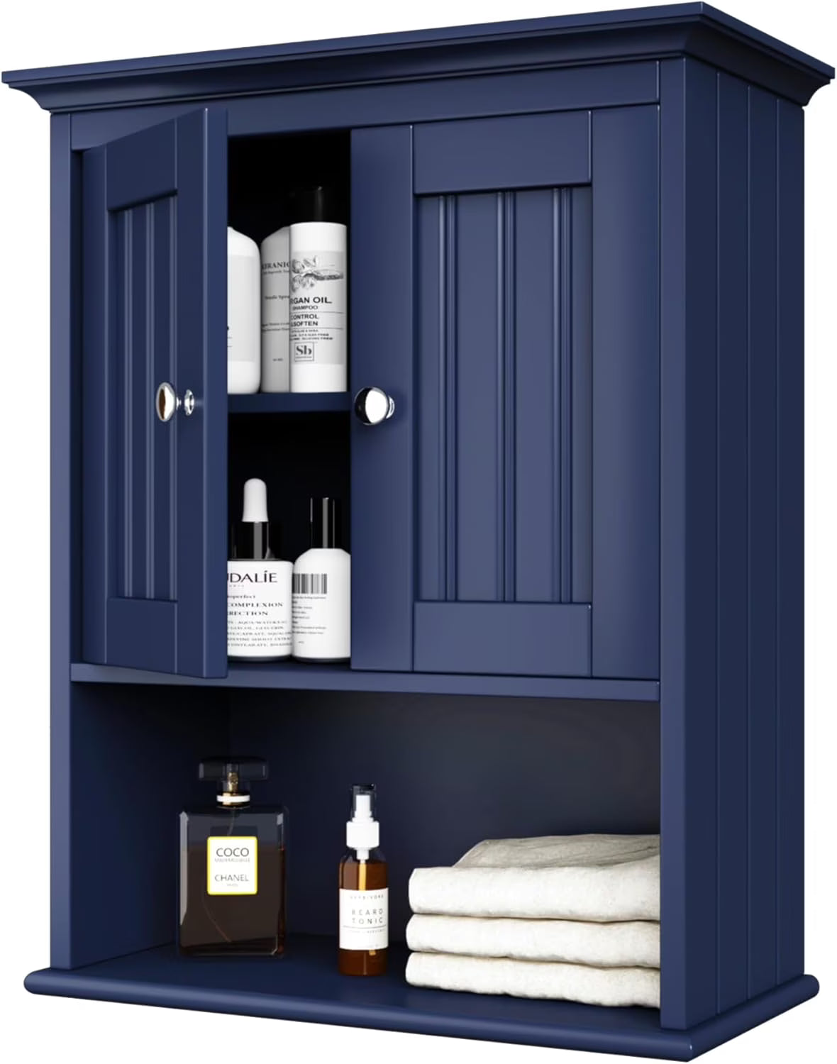 Wood Wall Cabinet, Bathroom Medicine Cabinet Storage with Doors and Adjustable Shelf, Rustic Cabinet Wall Mounted for Bathroom, Livingroom, Kitchen, Cupboard, White