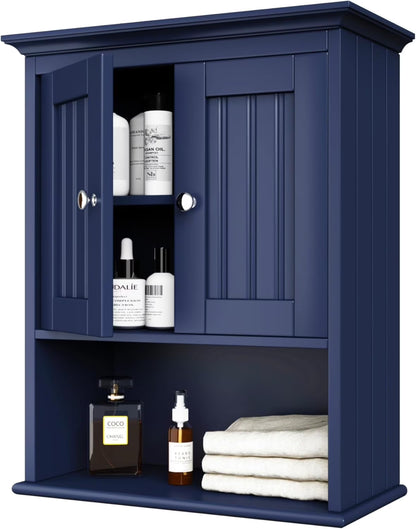 Wood Wall Cabinet, Bathroom Medicine Cabinet Storage with Doors and Adjustable Shelf, Rustic Cabinet Wall Mounted for Bathroom, Livingroom, Kitchen, Cupboard, White