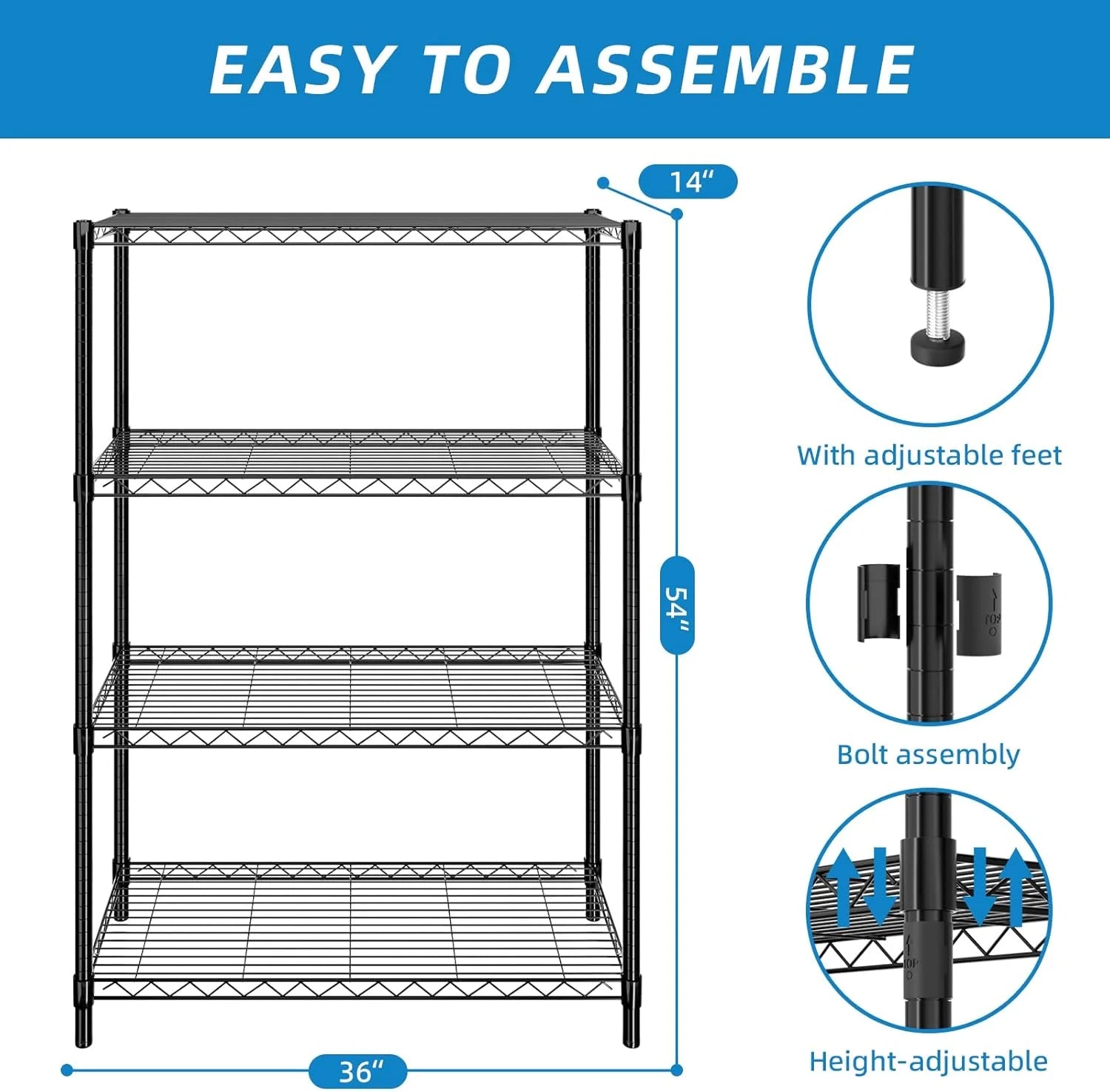 3-Shelf Adjustable Metal Shelf Wire Shelving Storage Rack for Office,Kitchen,Bedroom,Bathroom,Laundry,Pantry Basement,Garage(Chrome,36" L x 14" W x 30" H)
