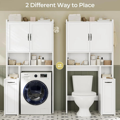 Frhnenha Over The Toilet Storage Cabinet with Pulley, Bathroom Storage Cabinet, with Adjustable Shelf and Open Shelf for Bathroom, Restroom, Laundry, White