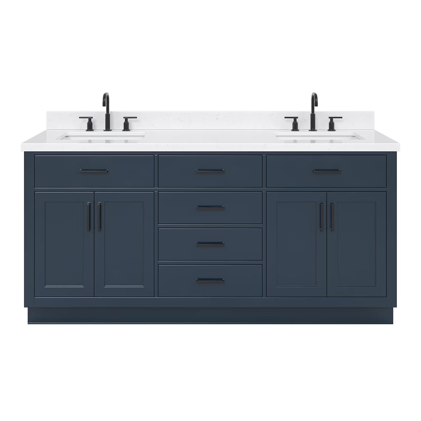 ARIEL Hepburn 72 Inch Double Rectangle Sink Bathroom Vanity With Carrara White Quartz Countertop 1.5 Inch Edge In Oak