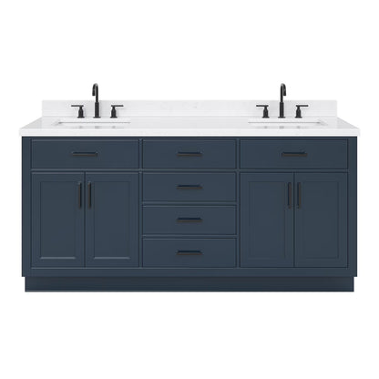 ARIEL Hepburn 72 Inch Double Rectangle Sink Bathroom Vanity With Carrara White Quartz Countertop 1.5 Inch Edge In Oak