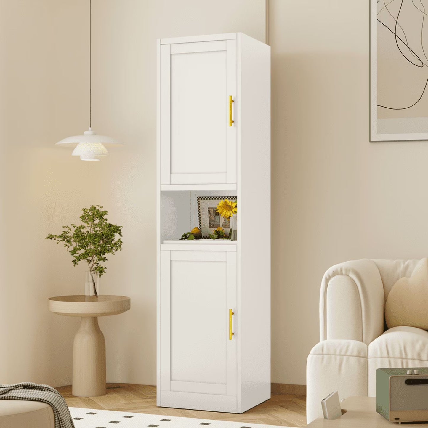 15.75"W Freestand Metal Tall and Thin Narrow Corner Storage Cabinet for Kitchen Bathroom Living Room