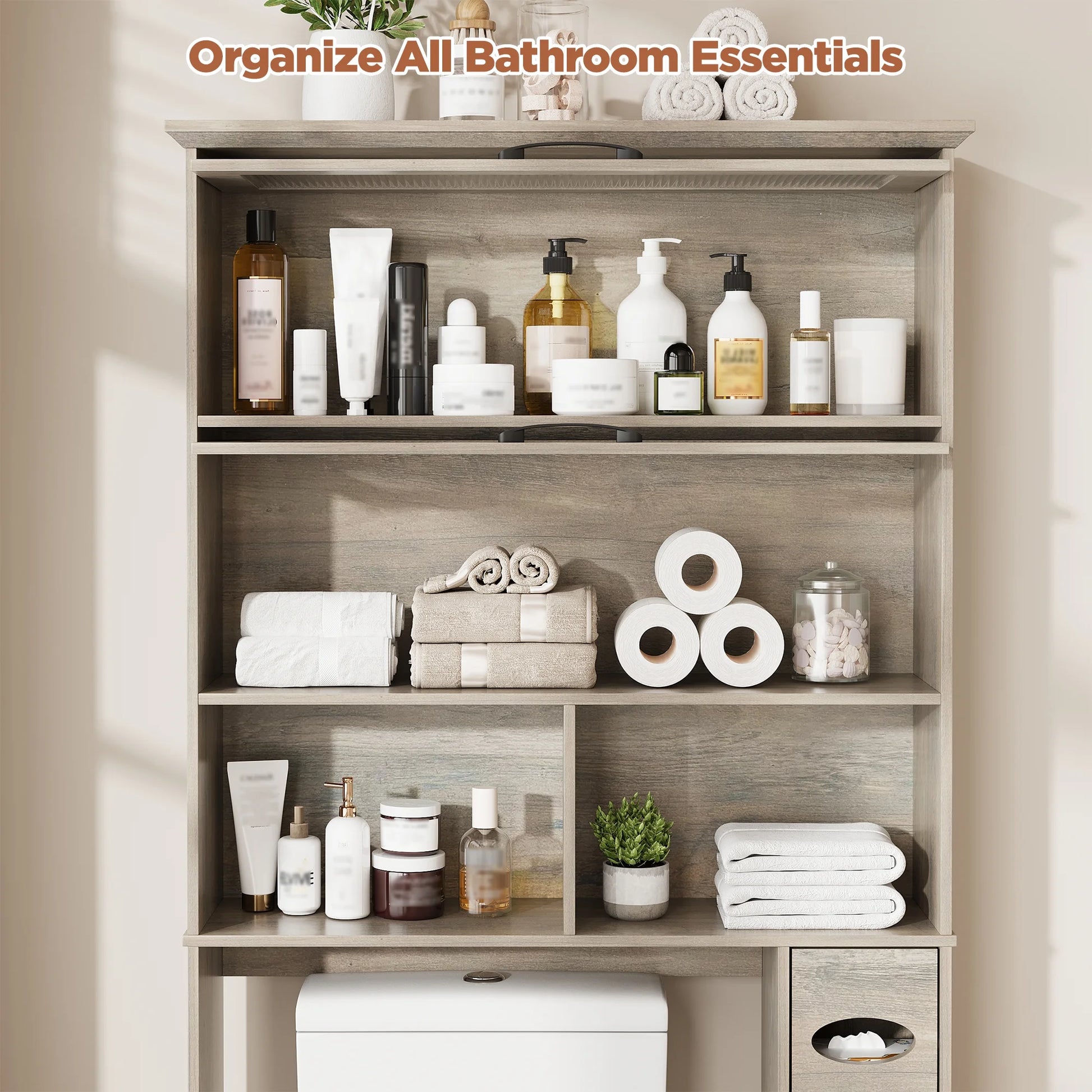 Vabches Over The Toilet Storage Cabinet with Transparent Flip Door, 33.2''W Bathroom Over Toilet Shelf Space Saver with Toilet Paper Holder