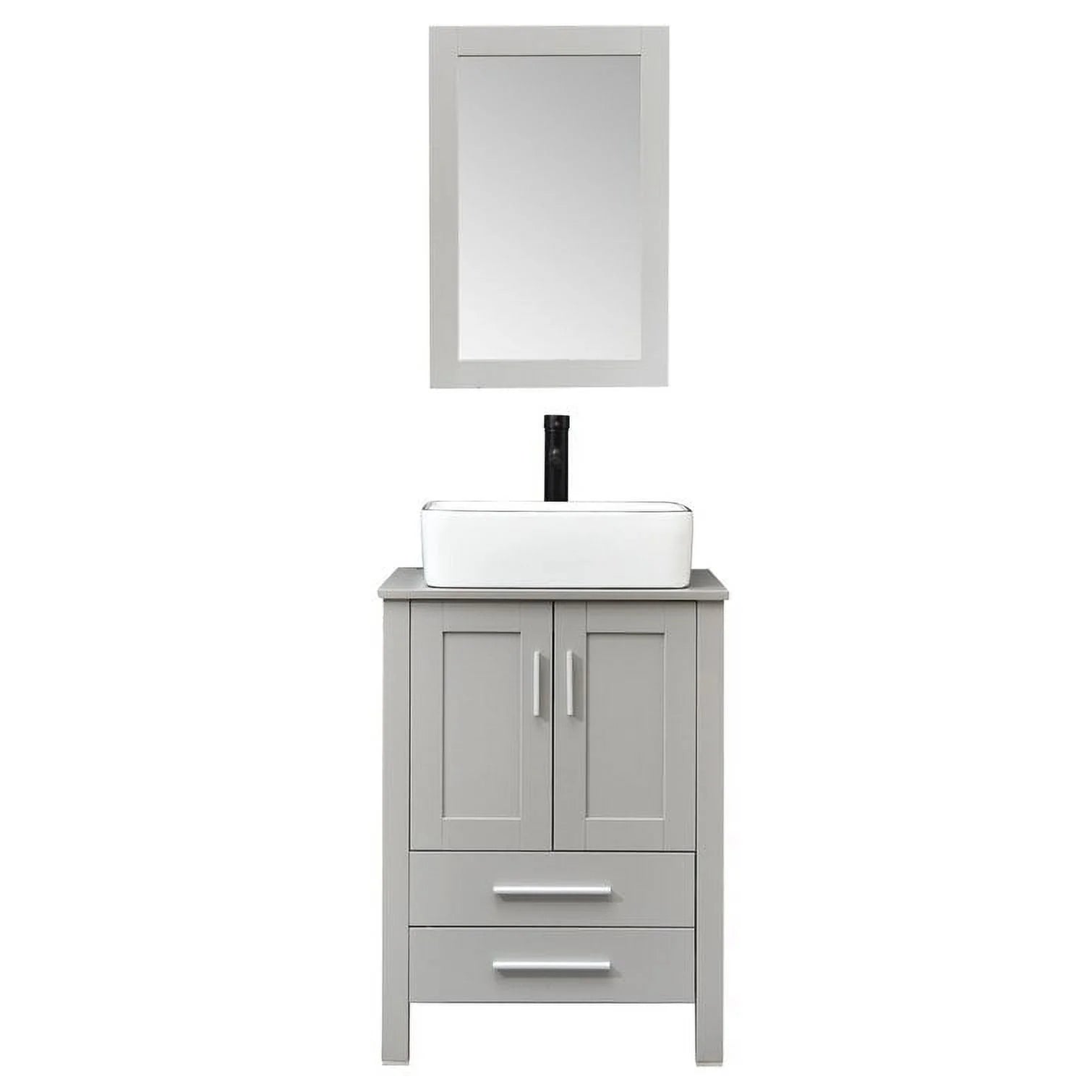 PULUOMIS 24'' Single Bathroom Vanity with Manufactured Wood Top with Mirror, Gray