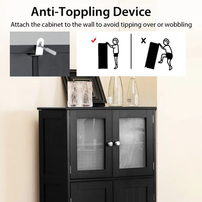 Costway Bathroom Floor Storage Cabinet Kitchen Cupboard w/Doors&Adjustable Shelf Black