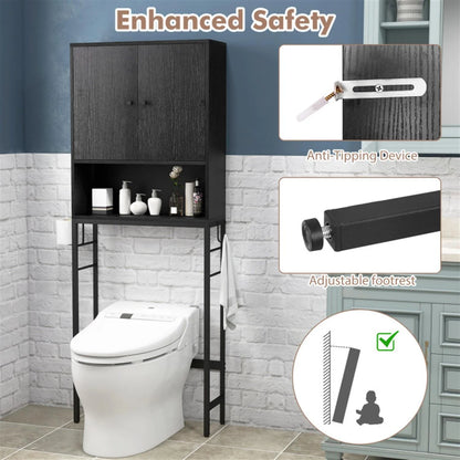 Finihen Over The Toilet Storage Cabinet, Storage Shelf, with 2 Doors and Adjustable Shelf, for Bathroom,Black