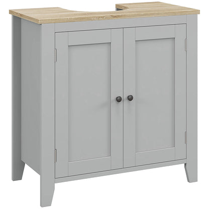 Kleankin Pedestal Sink Storage Cabinet, Under Sink Cabinet, Bathroom Vanity Cabinet with U-Shape and Adjustable Internal Shelf, White