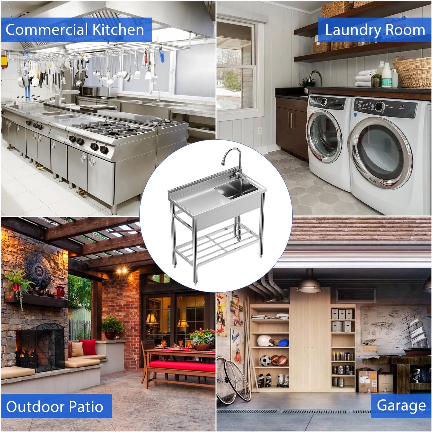 Garvee Utility Sink,39"x20"x37" Freestanding Single Bowl Kitchen Sink with Faucet & Drainboard,Stainless Steel Sink with Storage Shelves for Laundry Room Bathroom Farmhouse
