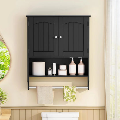 Bathroom Wall Cabinet with Adjustable Shelf & Doors, Over The Toilet Storage Cabinet, Medicine Cabinet for Bathroom, Laundry Room, Kitchen, Black