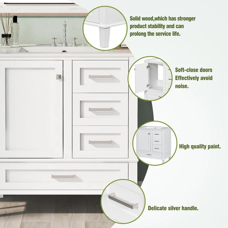 Bellemave 30" Bathroom Vanity with Sink, Cabinet with Sink Combo Set with Top, Bathroom Storage Cabinet with 3 Drawers and 1 Soft Closing Door, 30 Inch Vanity with Sink for Bathroom（White）