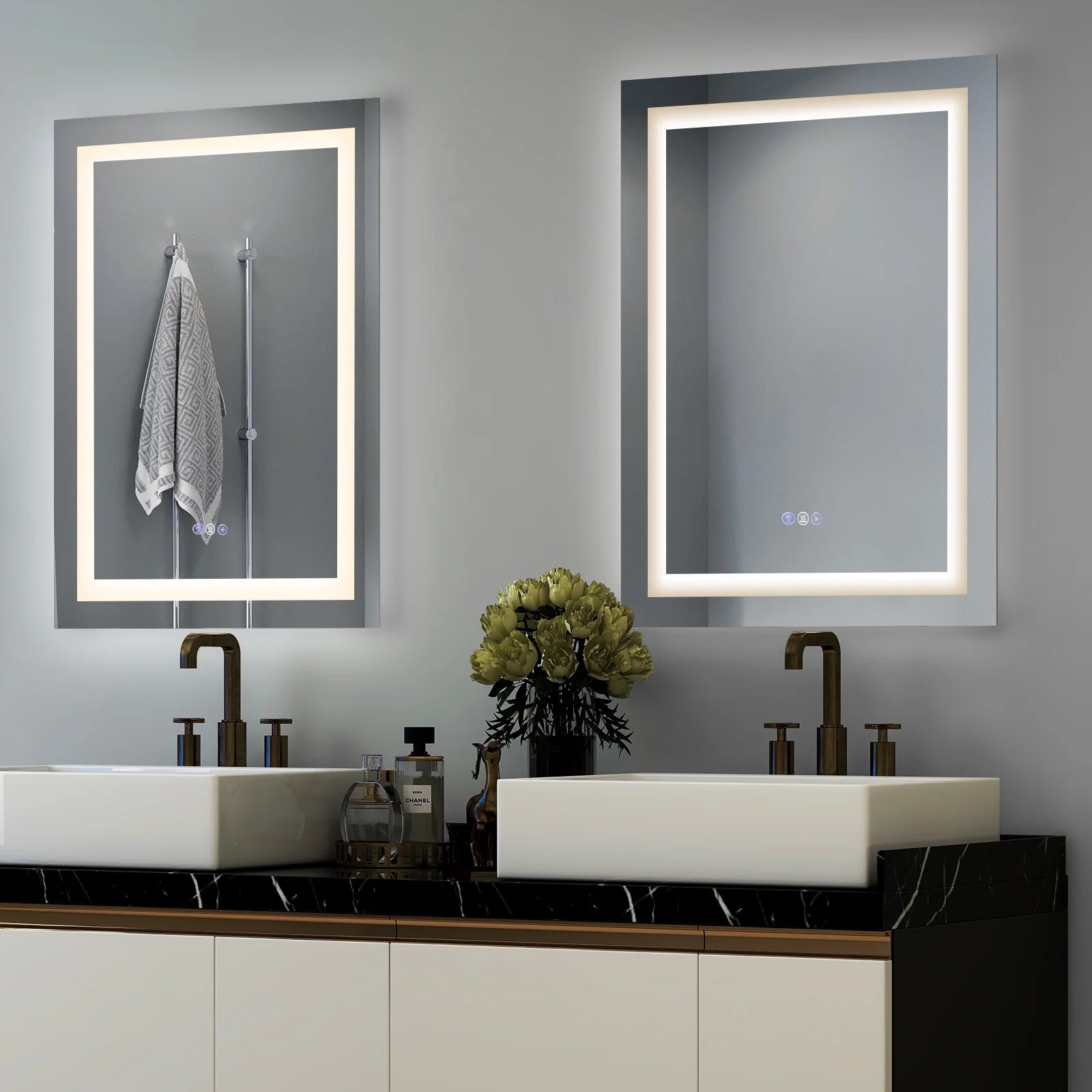 Costway 32'' x 24'' Bathroom Wall Mirror Makeup Mirror with Colorful Light Anti-Fog