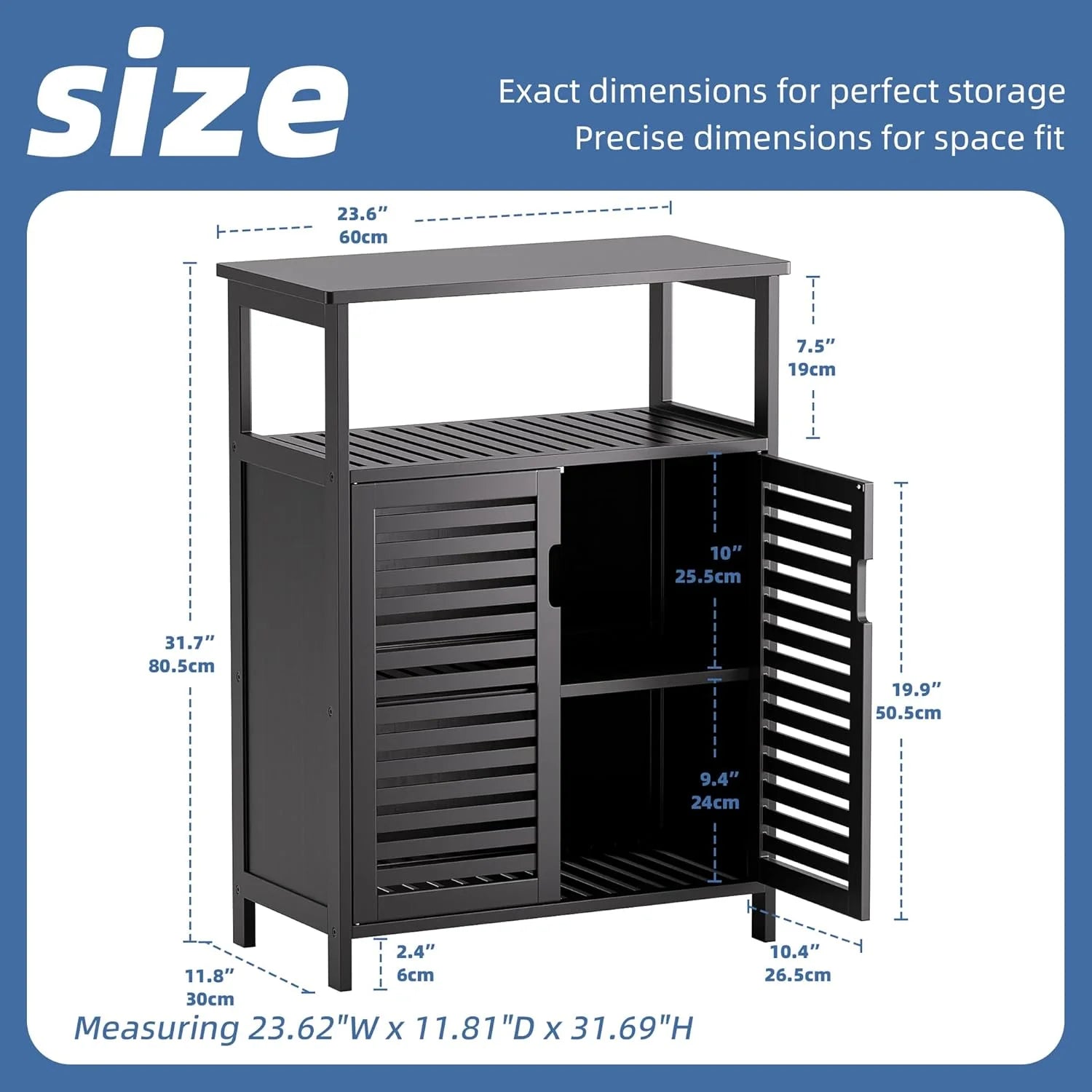 Bathroom Cabinet Freestanding, Bamboo Storage Cabinet 4-Tier Floor Cupboard with Door and Shelf for Bathroom, Kitchen, Hallway, Natural