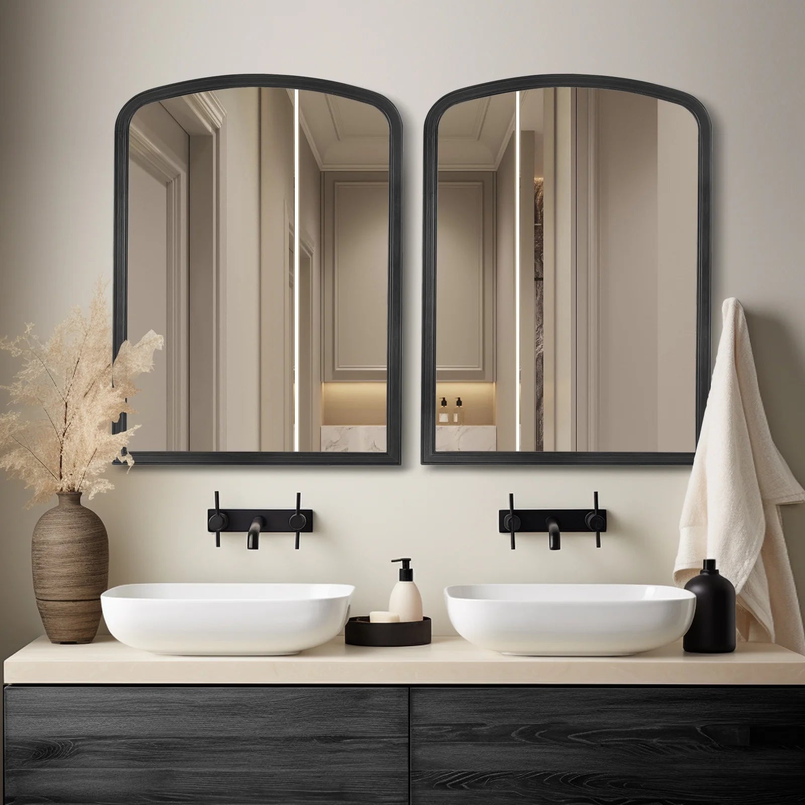 WallBeyond Wood Frame Rustic Arched Wall Mirror for Bathroom or Living Room Wall Decor, 24" �� 36", Natural Wood