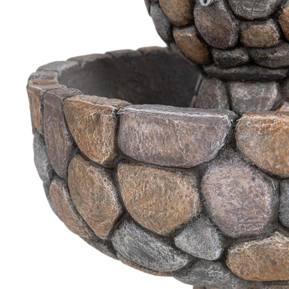 Glitzhome 24.5" Outdoor 2 Tier Stone-Like Water Fountain Bird Bath for Garden Patio Decor