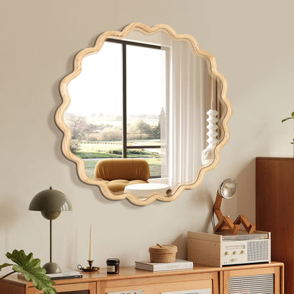 Dasun Solid Wood Wavy Square Mirror-Black 36" x 36" Modern Mirror Wall Decor for Bathroom, Bedroom, Living Room, Dining Room, Cloakroom, Entryway