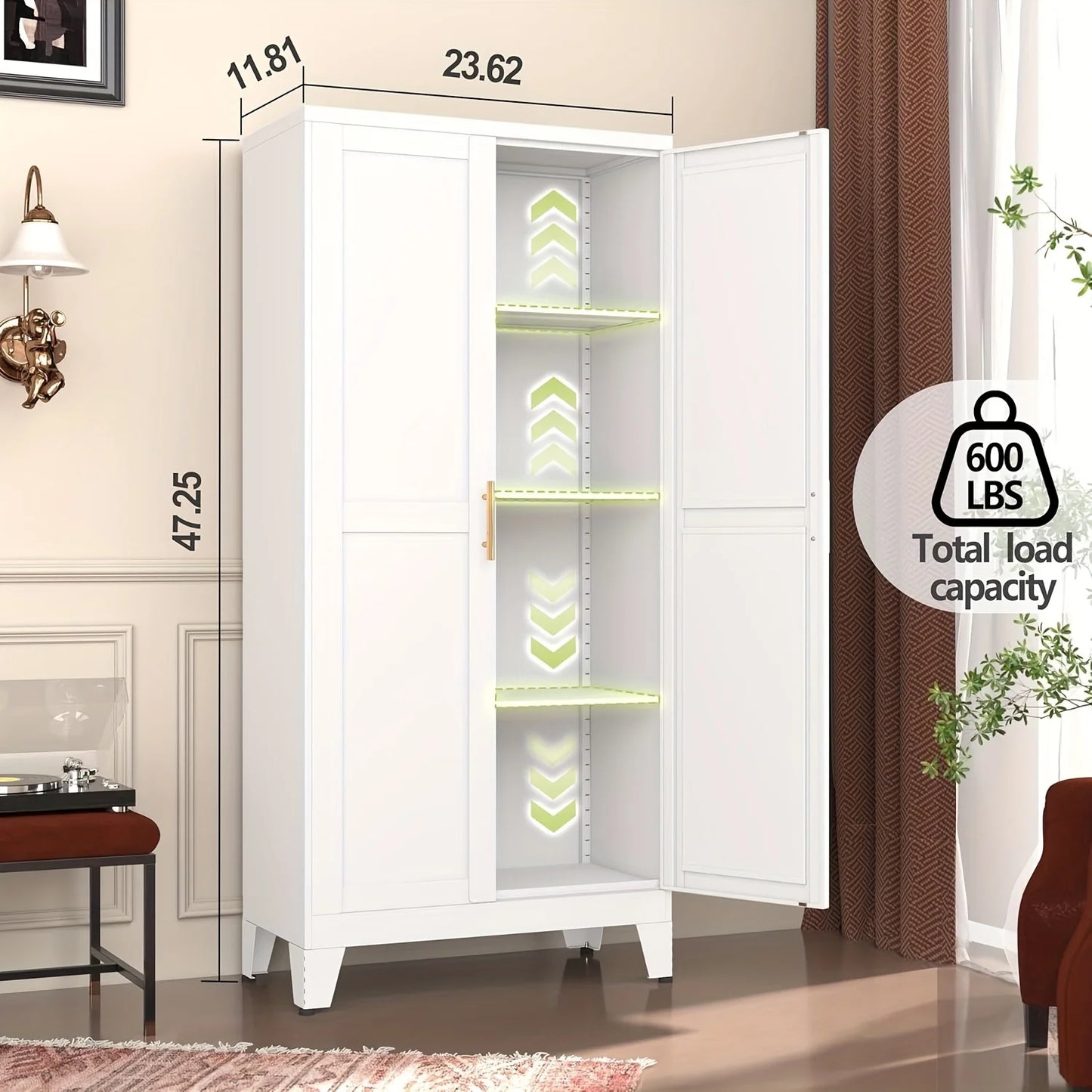 Modern Black Metal Storage Cabinet with Adjustable Feet - Freestanding Pantry Sideboard with 3 Shelves for Kitchen, Laundry, Bathroom, Living Room & Dining Area