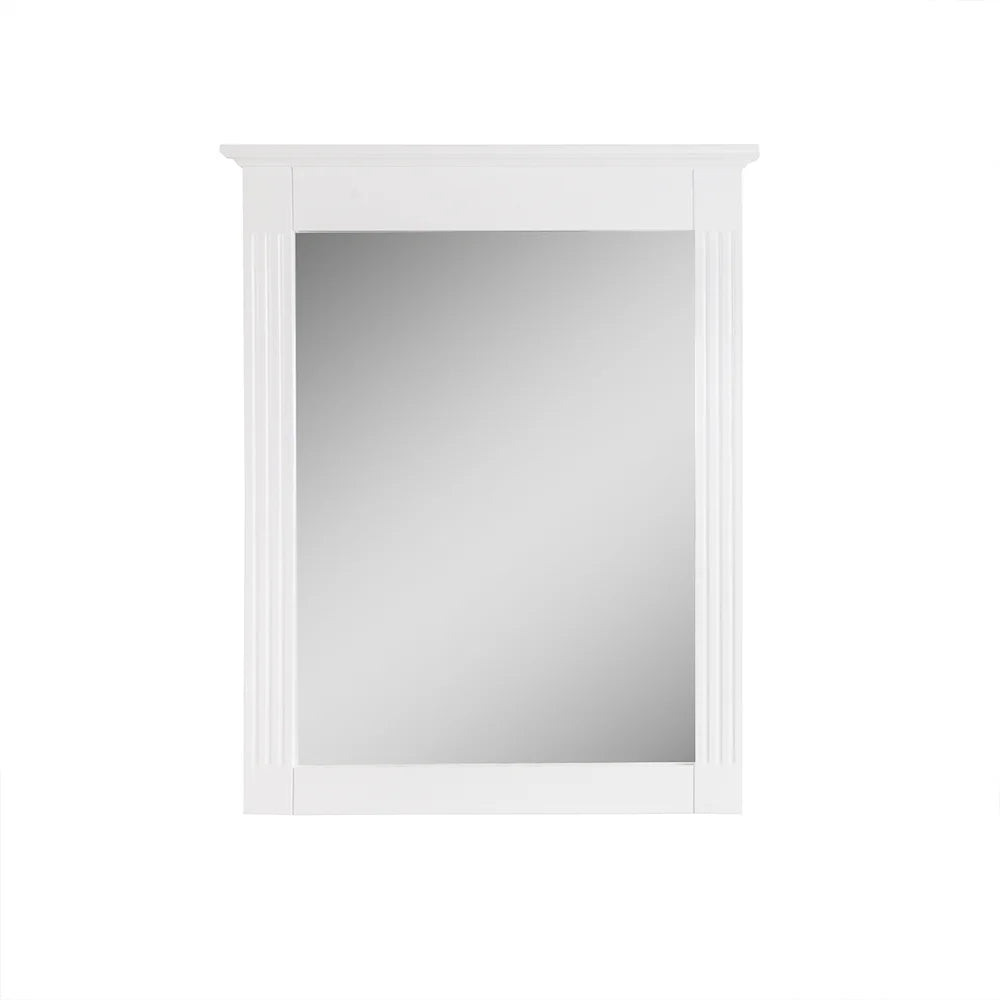 Forclover 33" x 26" 2 PCS Rectangle Wall-Mounted Vanity Mirror, Solid Wooden Framed Makeup Mirror, Bathroom Wall Mirror Apply to Bathroom Living Room Entryway, White