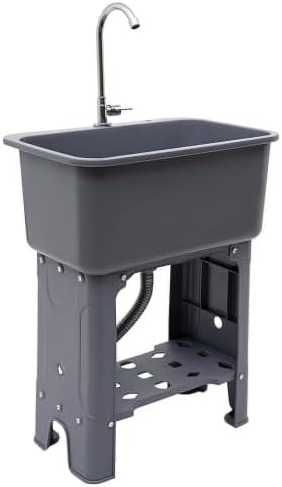 Utility Sink Sink With 360° Rotating Faucet Freestanding Utility Sink with Storage Shelf Laundry Sink For Laundry Room Basement Garage Bathroom Kitchen
