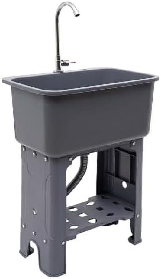 Utility Sink Sink With 360° Rotating Faucet Freestanding Utility Sink with Storage Shelf Laundry Sink For Laundry Room Basement Garage Bathroom Kitchen