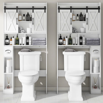 Over The Toilet Storage Cabinet, Farmhouse Storage Cabinet Over Toilet with Sliding Doors��Home Space-Saving Toilet Rack, for Bathroom, Restroom, Laundry
