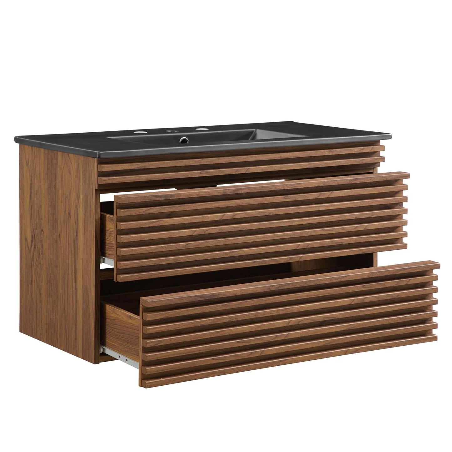 Modway Render 36" Wall-Mount Bathroom Vanity in Walnut Black