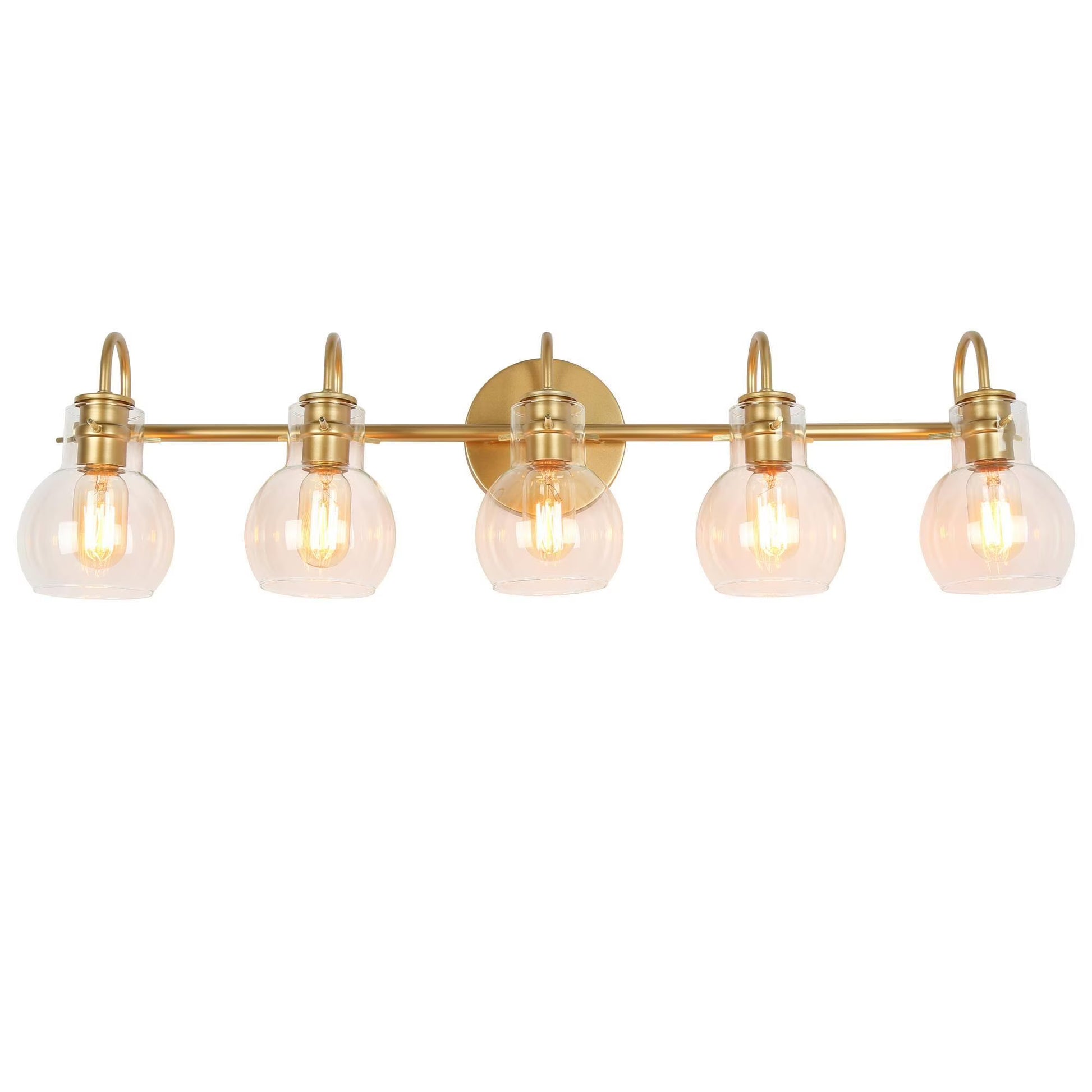 LNC 3-Light Gold Round Clear Glass Shade Modern Bathroom Vanity Lighting Fixutre