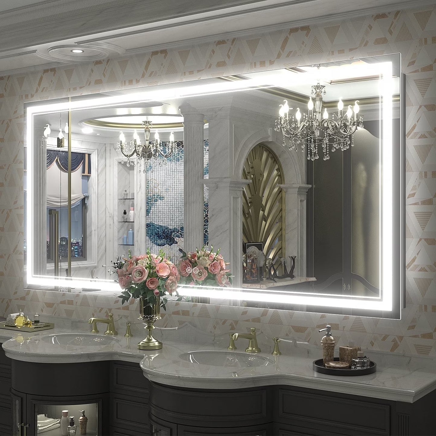Frameless Frontlit LED Anti-fog Bathroom Vanity Mirror 96x36 inch