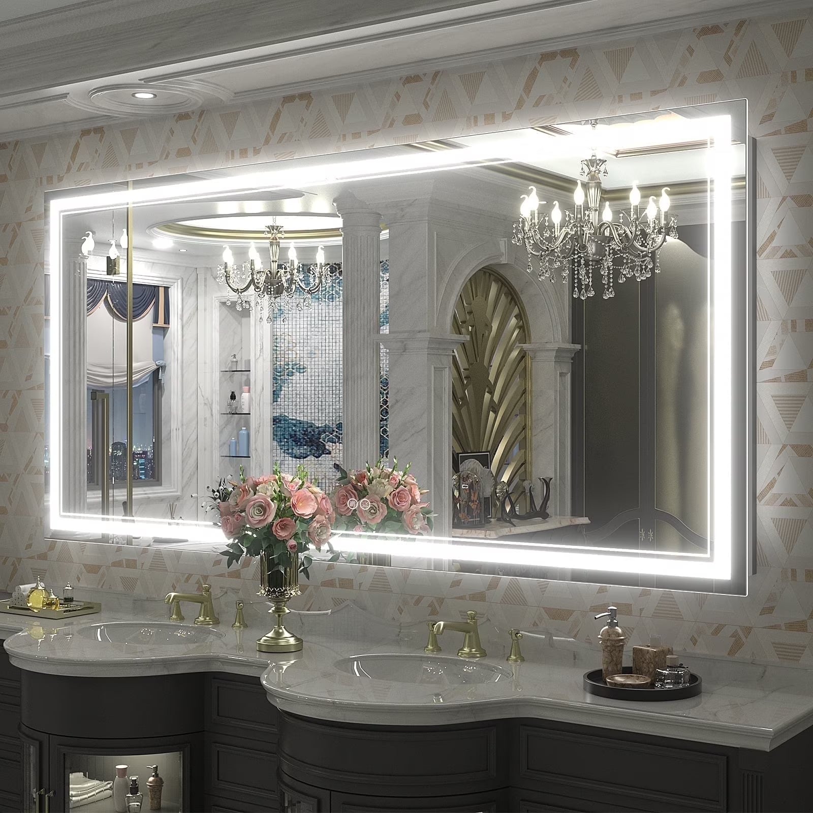Frameless Frontlit LED Anti-fog Bathroom Vanity Mirror 96x36 inch