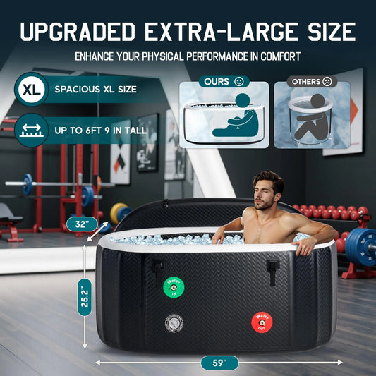 Jocisland Inflatable Cold Plunge Tub for Athletes, Ice Bath Tub with Insulated Lid Non-Slip Mat, Water Chiller Compatible, Portable for Outdoor & Indoor Recovery, 150 Gal, 59"L x 32"W x 28"H