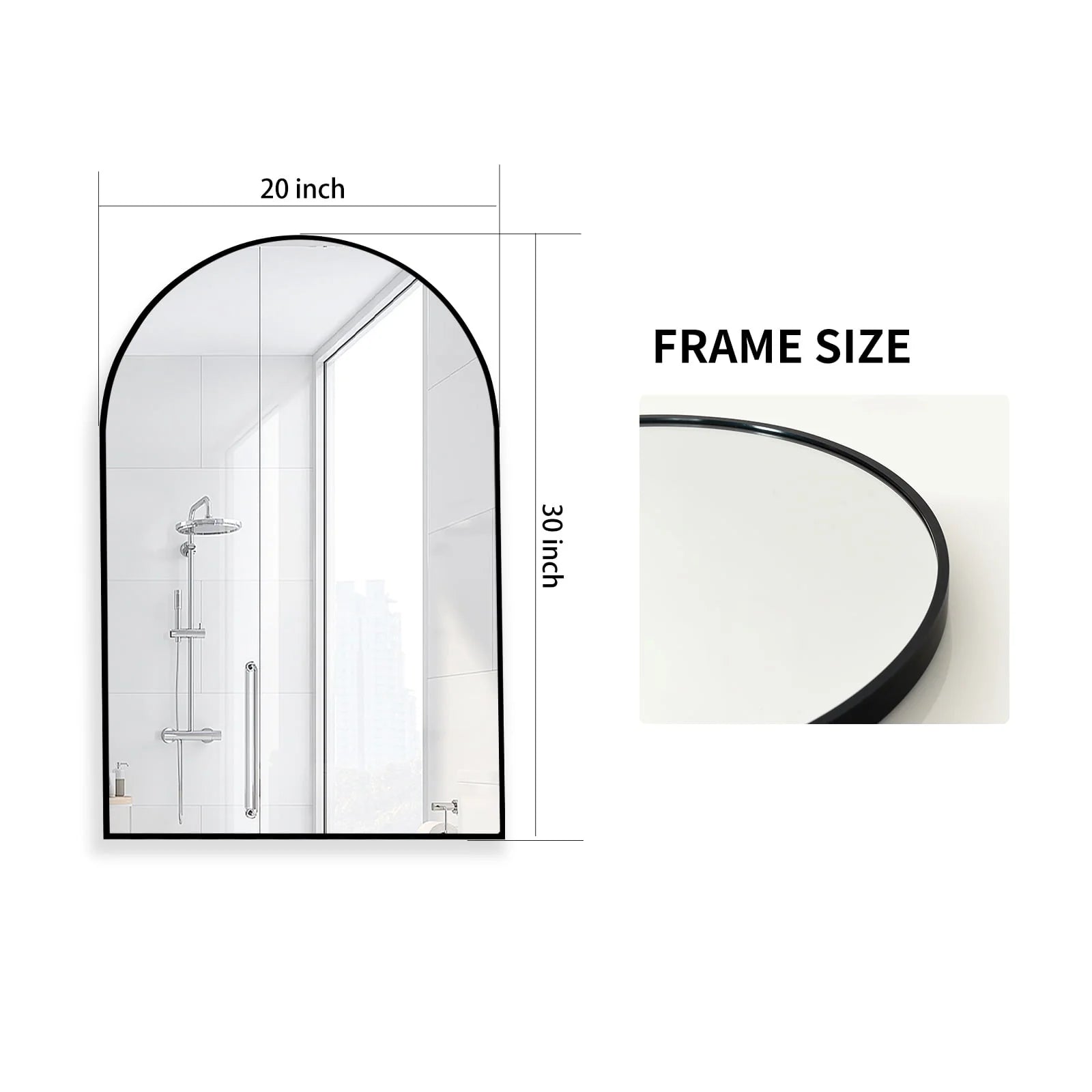 GLSLAND Wall Mounted Mirror, 20" x 30" Arch Bathroom Mirror for Wall, Vanity Mirror for Bedroom, Black