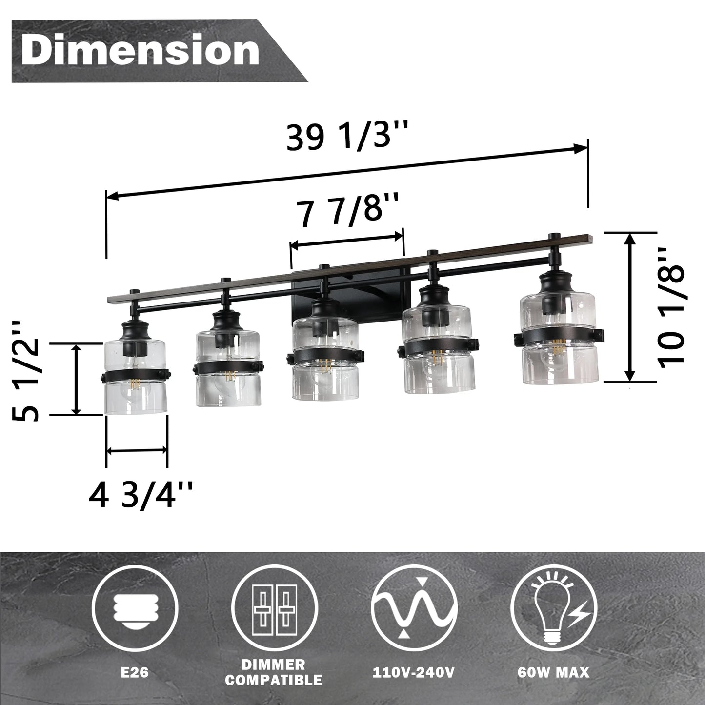 ExBrite 3-lights Bathroom Dimmable Black Vanity Lights Modern Wall Sconce Lighting Black 3-Lights Polished 13 to 24 Inches 4 to 8 Inches