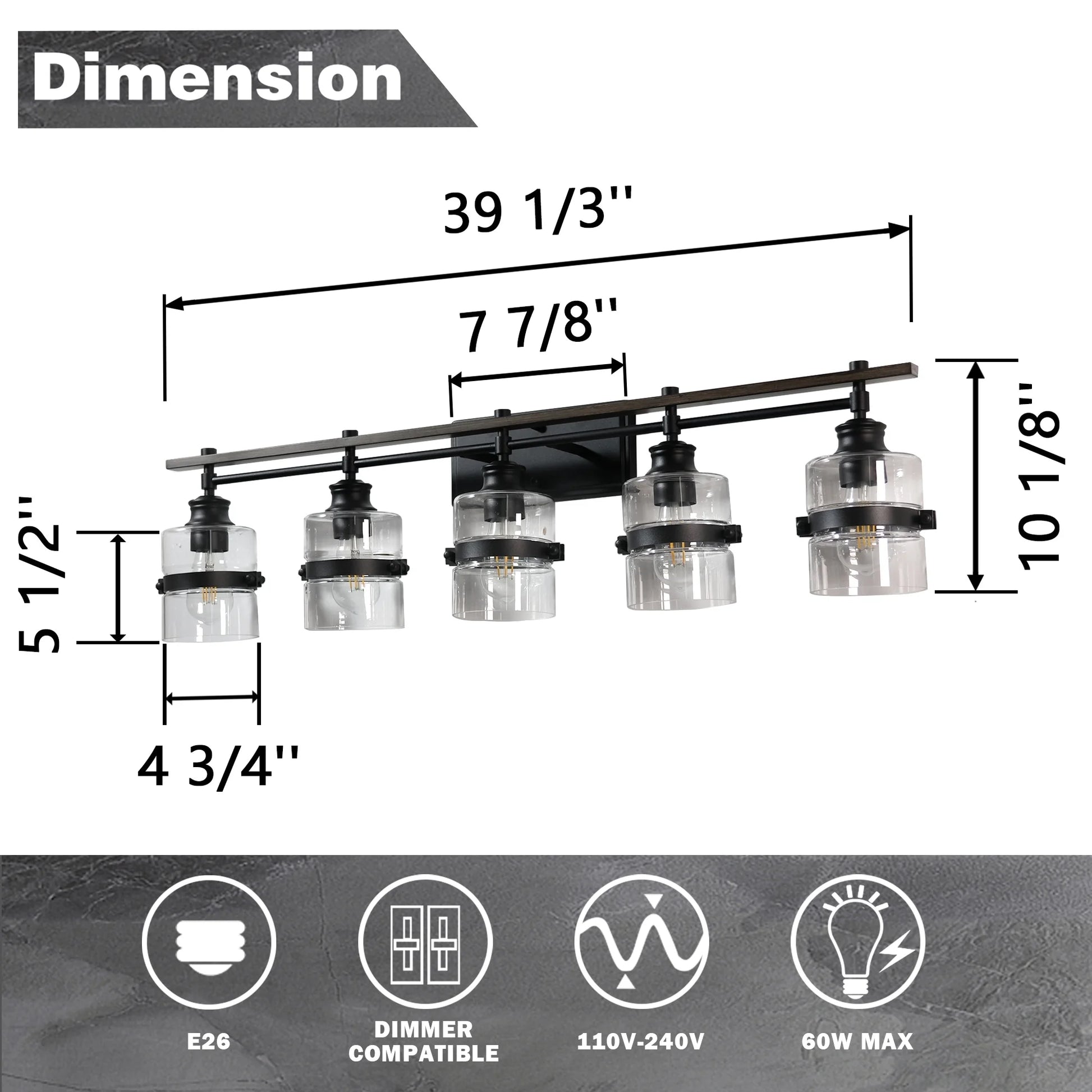 ExBrite 3-lights Bathroom Dimmable Black Vanity Lights Modern Wall Sconce Lighting Black 3-Lights Polished 13 to 24 Inches 4 to 8 Inches