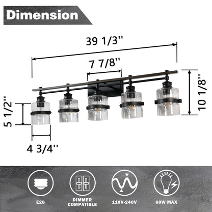 ExBrite 3-lights Bathroom Dimmable Black Vanity Lights Modern Wall Sconce Lighting Black 3-Lights Polished 13 to 24 Inches 4 to 8 Inches