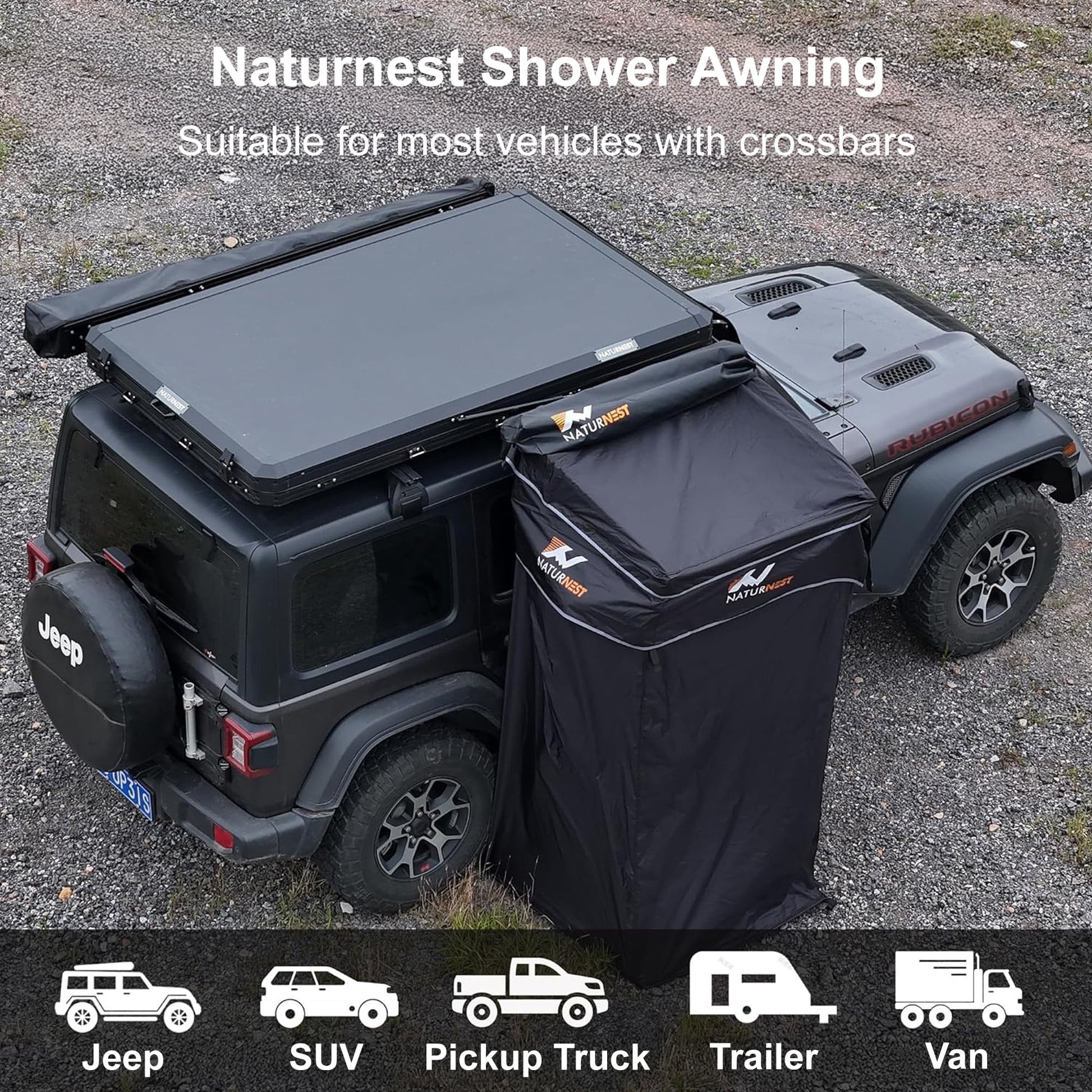 Naturnest Portable Car Camping Shower Tent Featuring a Roof and Floor Mat, Car Tents for Camping SUV, Overlanding Car Bathroom Tent Providing Privacy for Camping, Portable Shower Tent for Camping