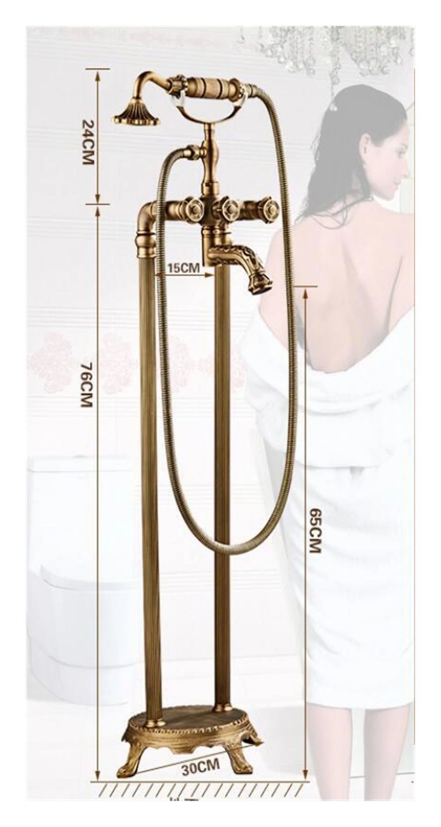 Free standing Carved Bathtub Faucet Tub Filler Fashion Antique Brass Floor Mount with Hand shower Bathtub Mixer Taps