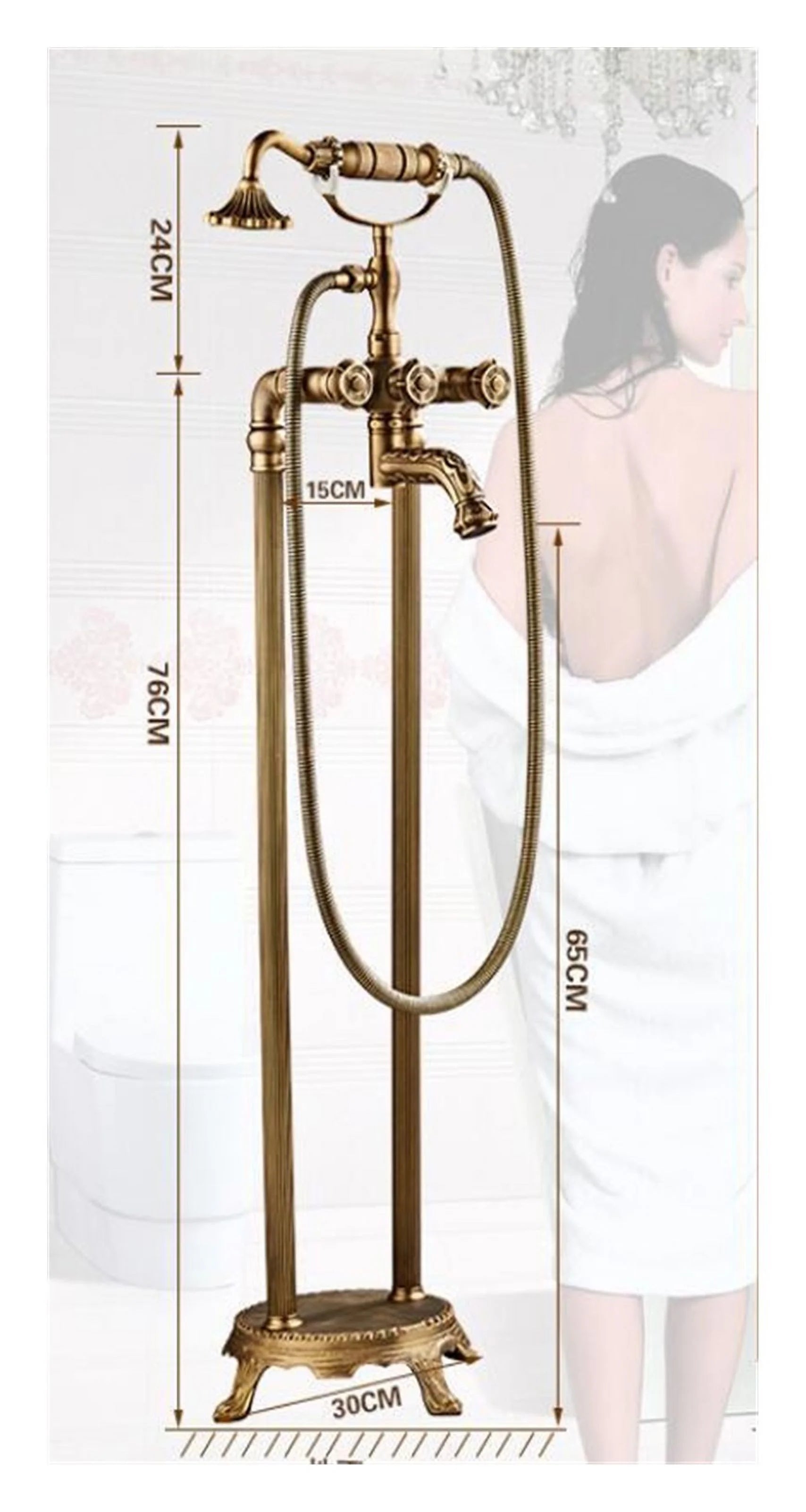 Free standing Carved Bathtub Faucet Tub Filler Fashion Antique Brass Floor Mount with Hand shower Bathtub Mixer Taps
