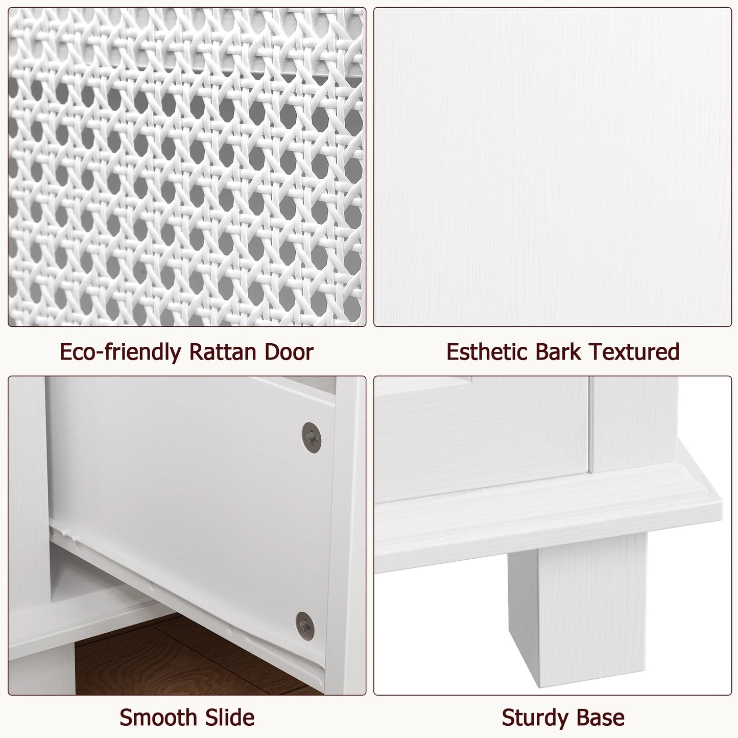 Homfa Bathroom Cabinet with Rattan Doors, Rattan Linen Storage Cabinet with 2 Drawers, Oak