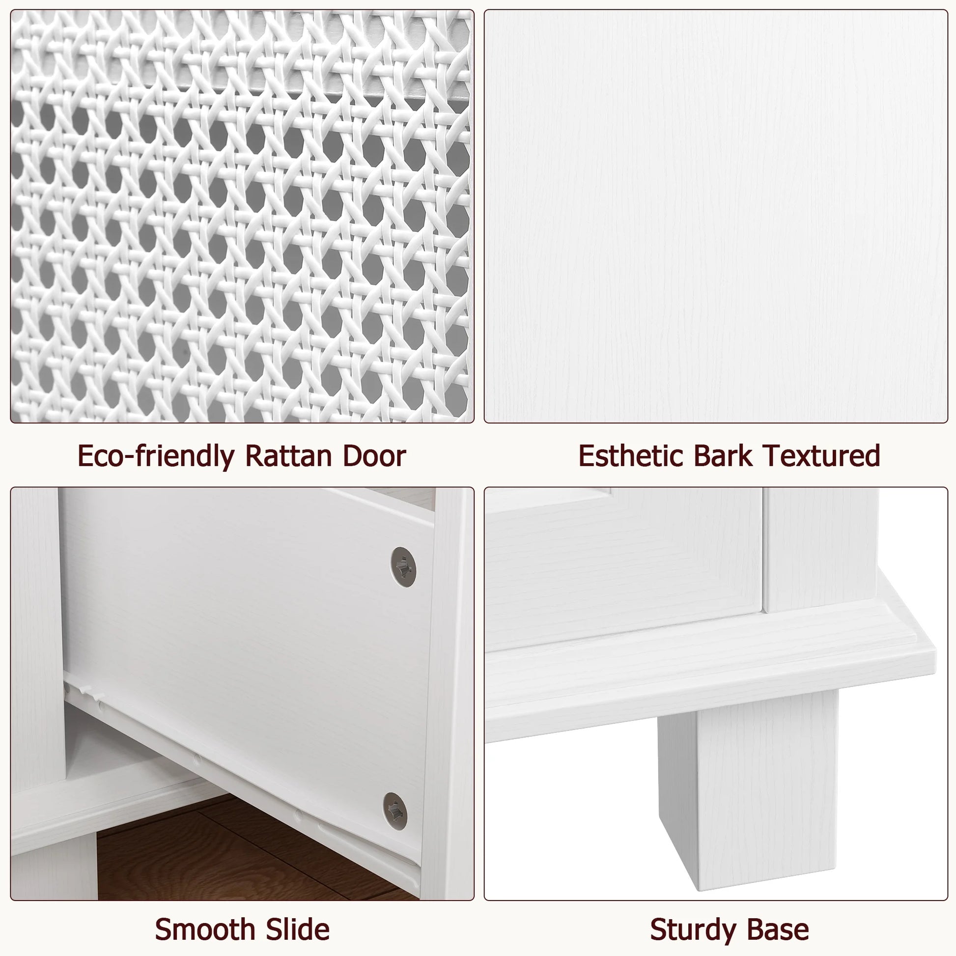 Homfa Bathroom Cabinet with Rattan Doors, Rattan Linen Storage Cabinet with 2 Drawers, Oak