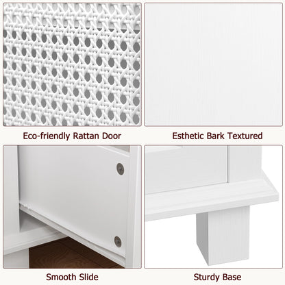 Homfa Bathroom Cabinet with Rattan Doors, Rattan Linen Storage Cabinet with 2 Drawers, Oak