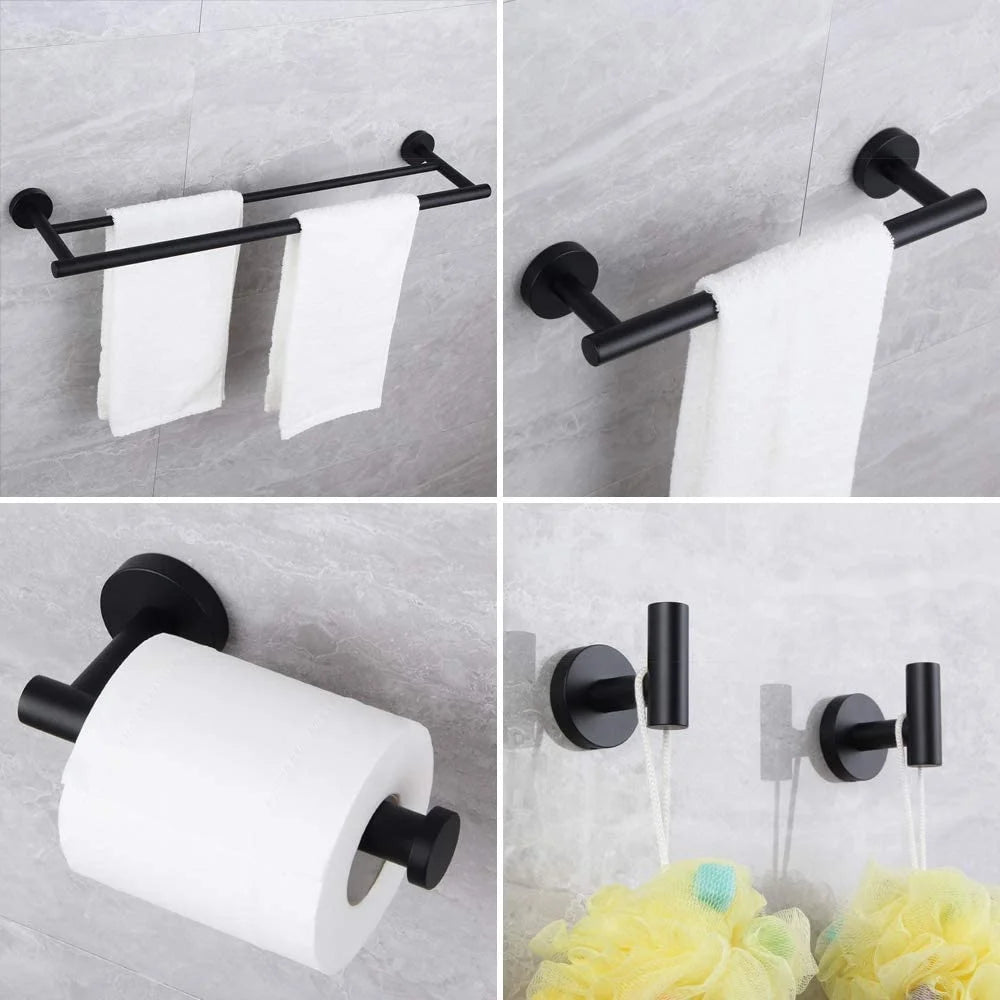 Matte Black Bathroom Accessories Kit 5-Pieces Bathroom Hardware Set Wall Mounted - Includes 24" Double Towel Bar, 12" Hand Towel Bar, Toilet Paper Holder, 2X Robe Towel Hooks …