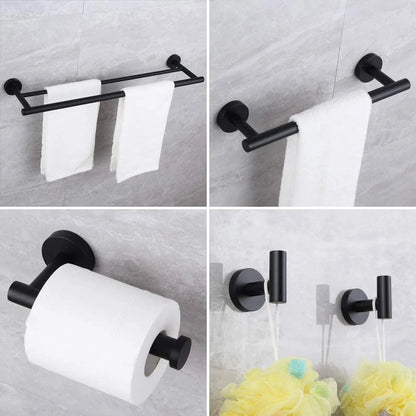 Matte Black Bathroom Accessories Kit 5-Pieces Bathroom Hardware Set Wall Mounted - Includes 24" Double Towel Bar, 12" Hand Towel Bar, Toilet Paper Holder, 2X Robe Towel Hooks …