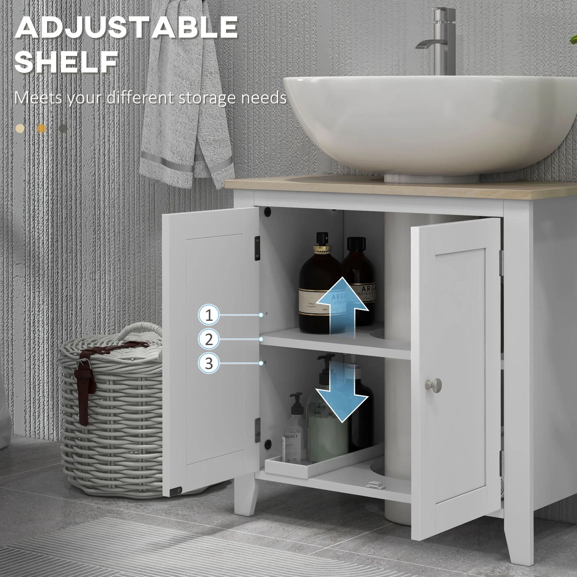 Kleankin Pedestal Sink Storage Cabinet, Under Sink Cabinet, Bathroom Vanity Cabinet with U-Shape and Adjustable Internal Shelf, White