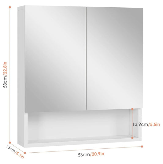 Bathroom Wall Cabinet Medicine Cabinet, Wall Mounted Bathroom Mirror with Storage Mirror Cabinet with 2 Doors and Adjustable Shelf, Laundry Living Room, White