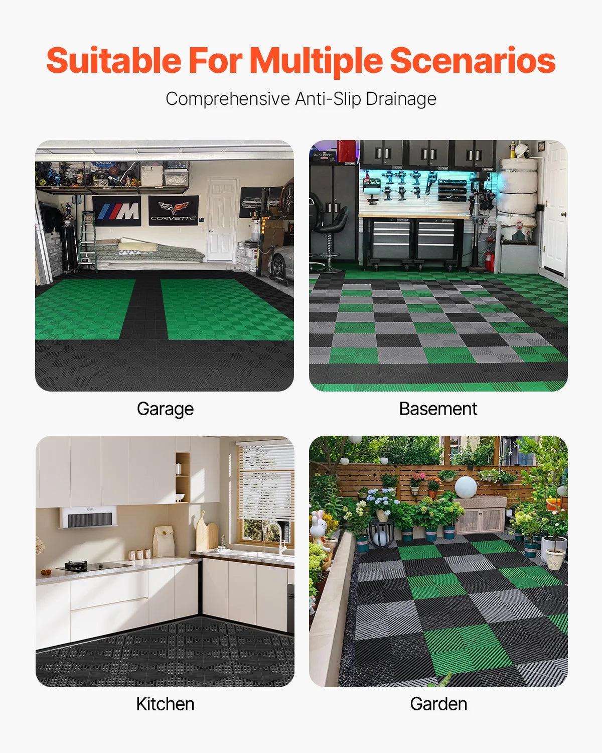 KFFKFF Drainage Floor Mat Set, 12�� x 12�� Modular Interlocking Padding, Set of 55 Connectable Drainage Mats, Slip-Resistant Black PP Drainage Floor and Bath Mat, Suitable for Garage, Garden
